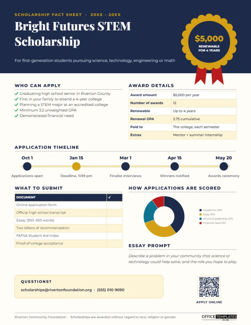 Scholarship Program Fact Sheet – Award Ribbon, Eligibility and Timeline