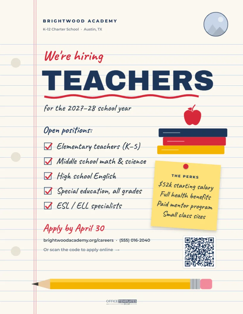 Teachers Wanted Flyer – Notebook Page School Hiring Template