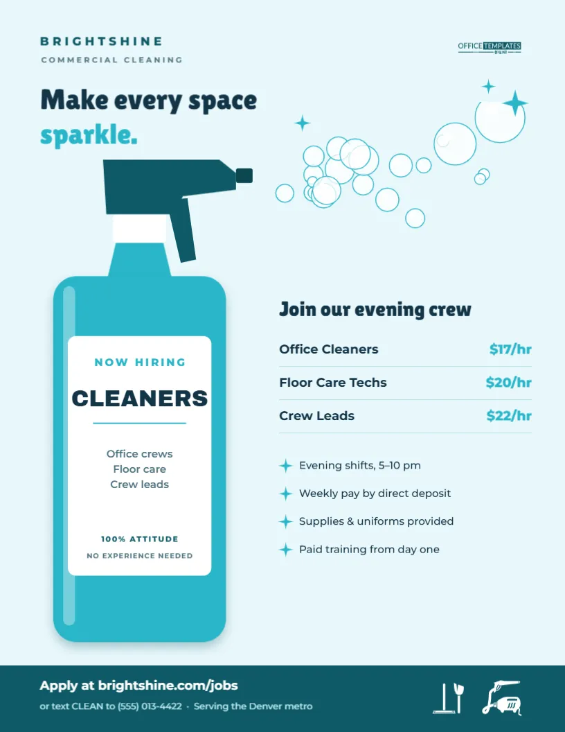 Cleaner & Janitor Hiring Flyer – Spray Bottle Label Design