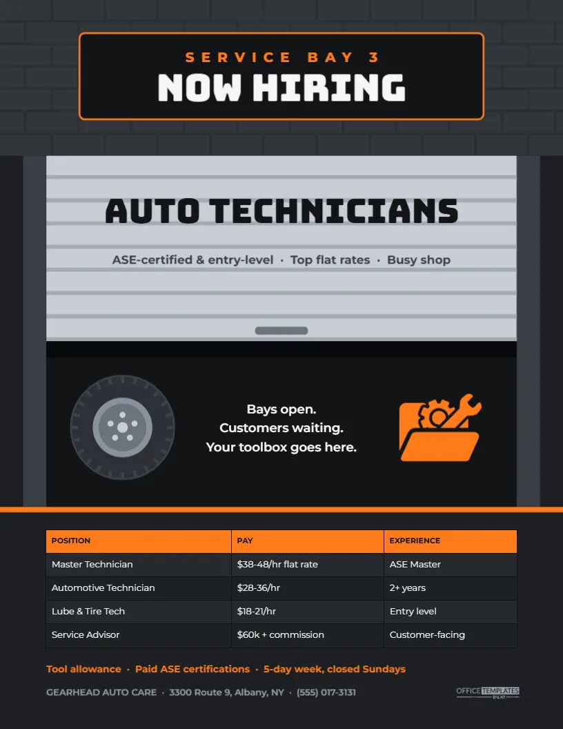 Auto Mechanic Hiring Flyer – Garage Door Technician Wanted Design