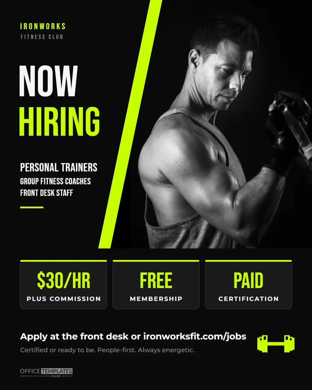 Gym & Fitness Trainer Hiring Post (1080 x 1350 px) – Neon Design