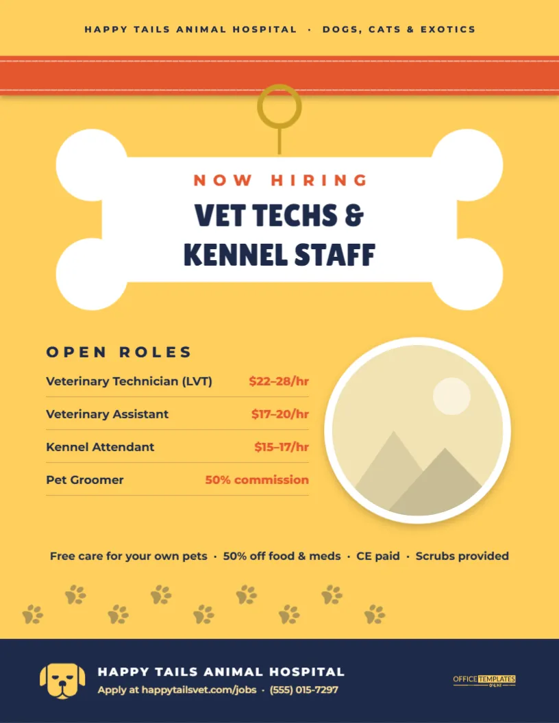 Vet Tech & Pet Care Hiring Flyer – Dog Collar and Bone Tag Design