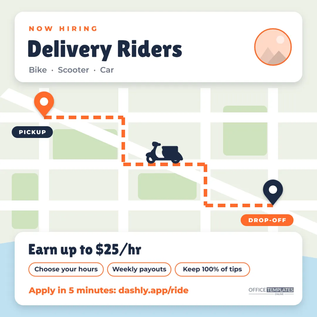 Delivery Rider Hiring Post (1080 x 1080 px) – City Map Route Design