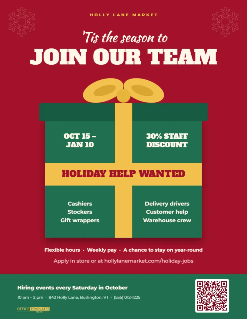 Seasonal Holiday Help Wanted Flyer – Gift Box Hiring Design