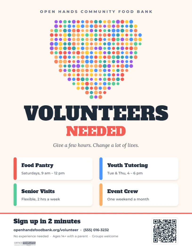 Volunteers Needed Flyer – Colourful Heart Nonprofit Design