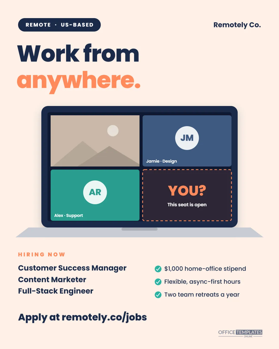 Remote Jobs Hiring Post (1080 x 1350 px) – Video Call Laptop Design