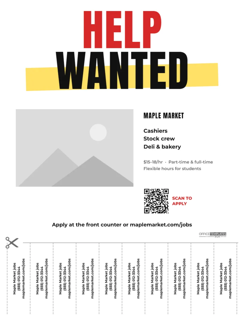 Help Wanted Flyer With Tear-Off Tabs – Classic Small Business Sign