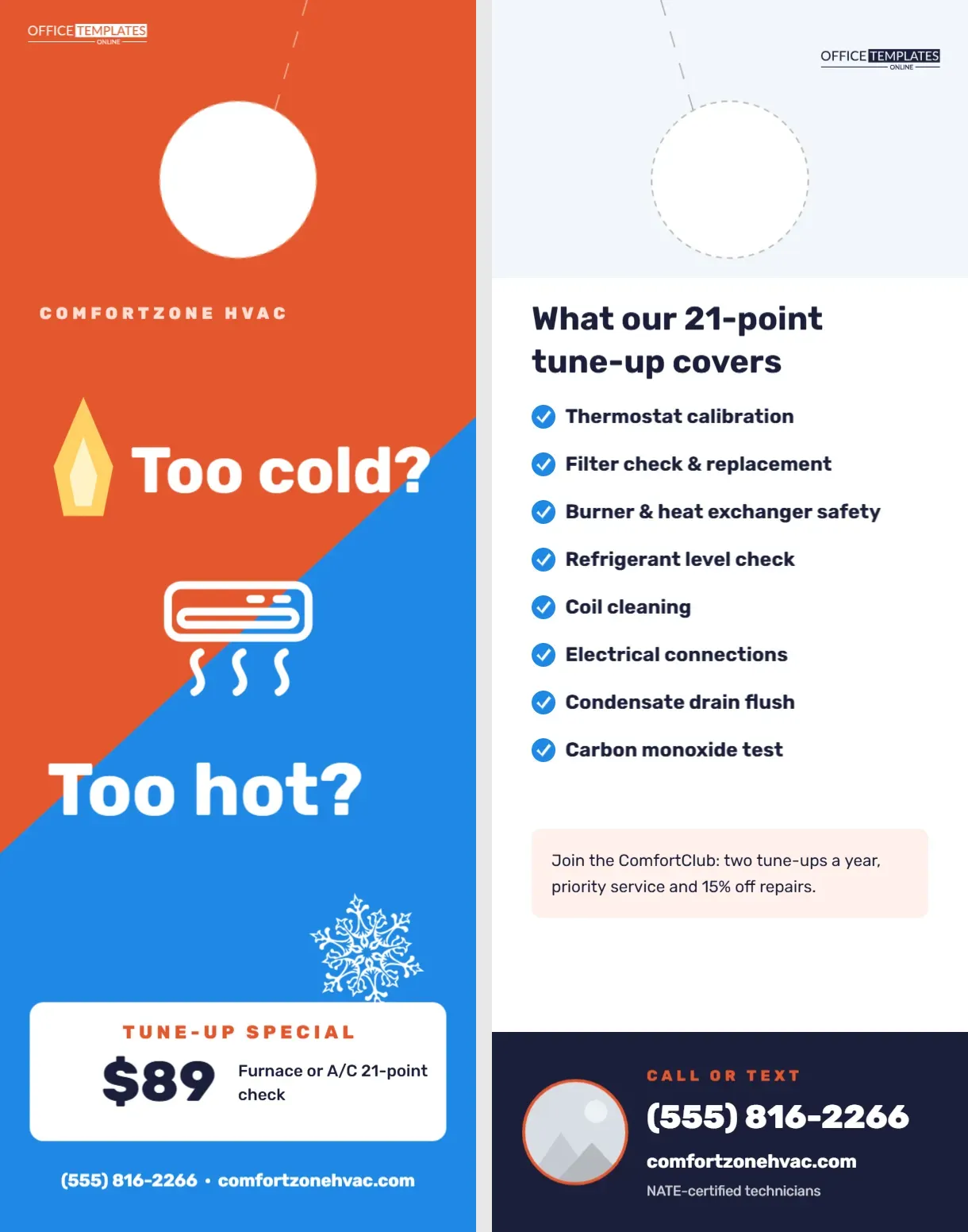 HVAC Door Hanger – Too Cold? Too Hot? Heating and Cooling Split Design