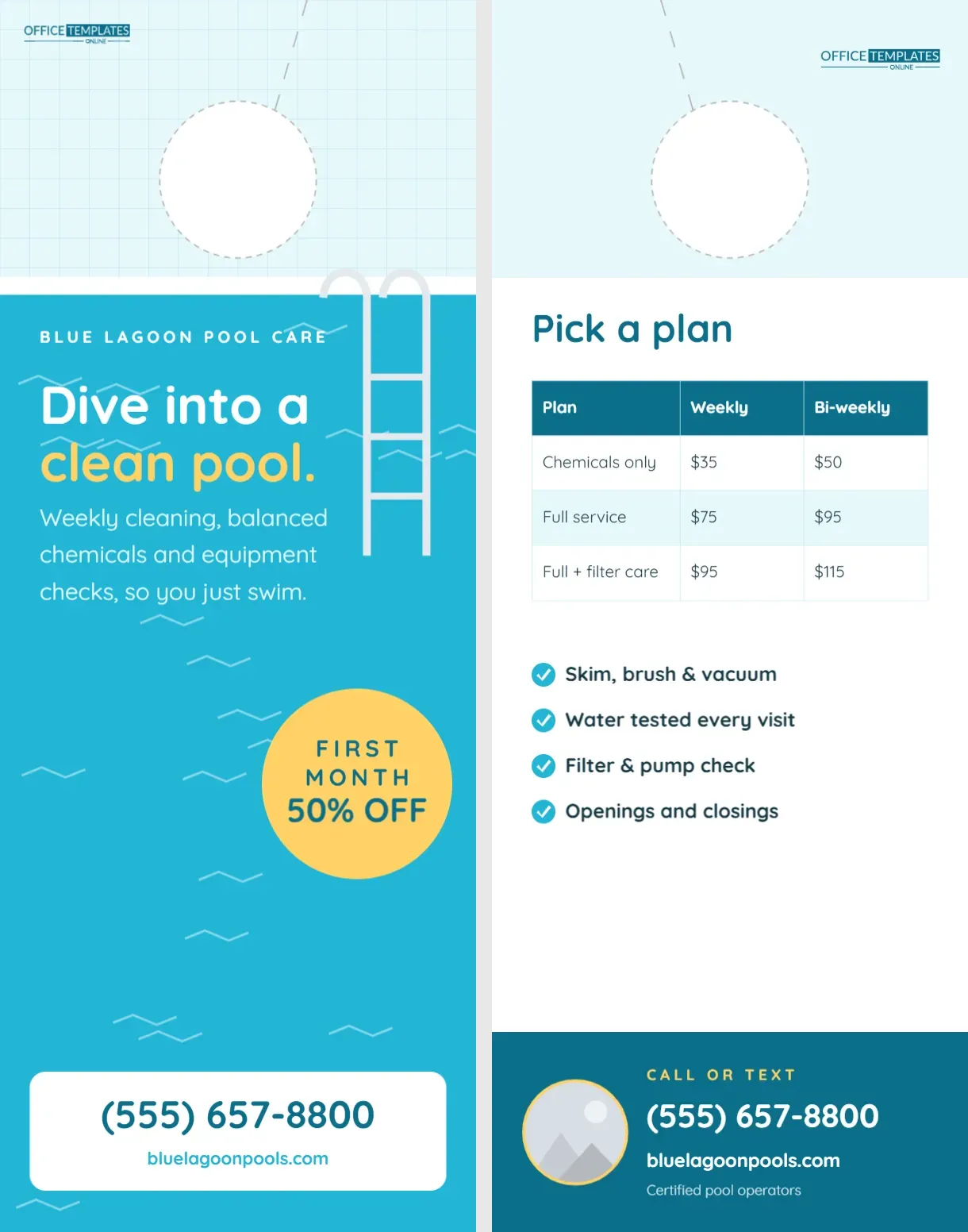 Pool Cleaning Service Door Hanger with Pool Ladder and Water Ripples