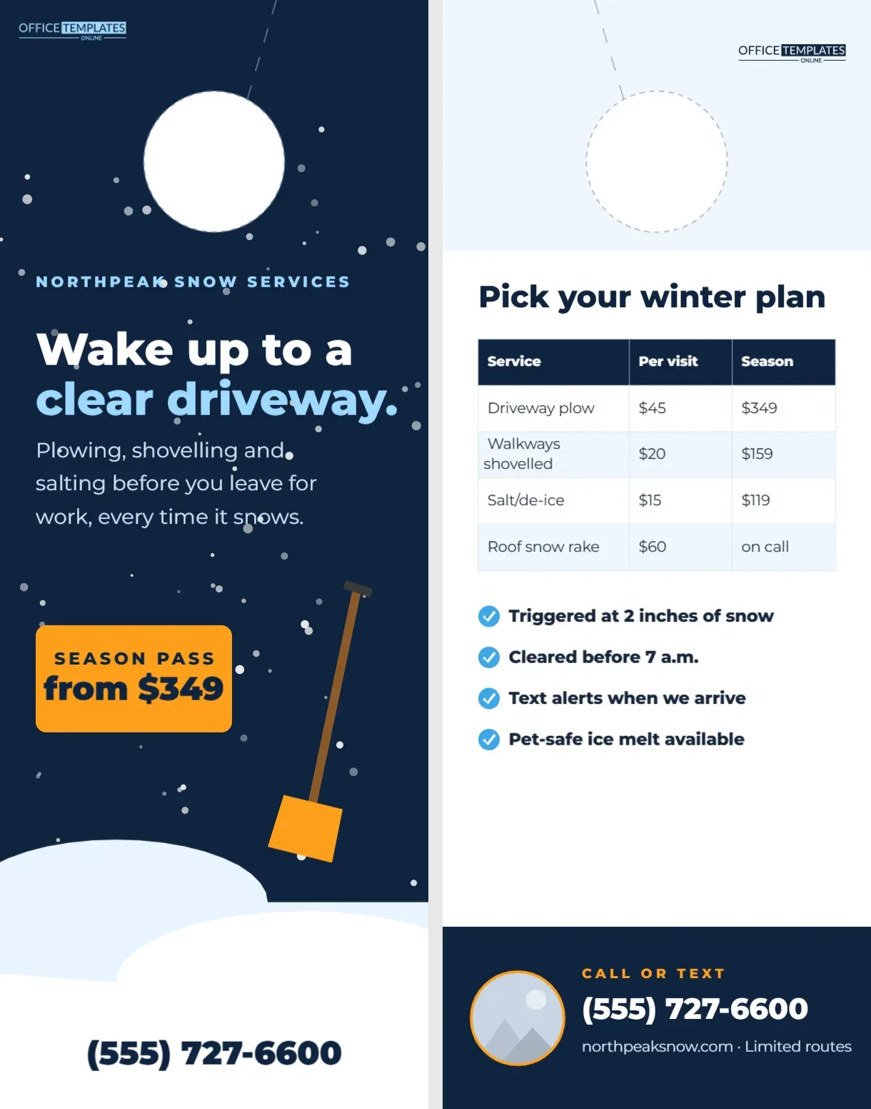 Snow Removal Door Hanger with Snowy Night Sky and Season Pass