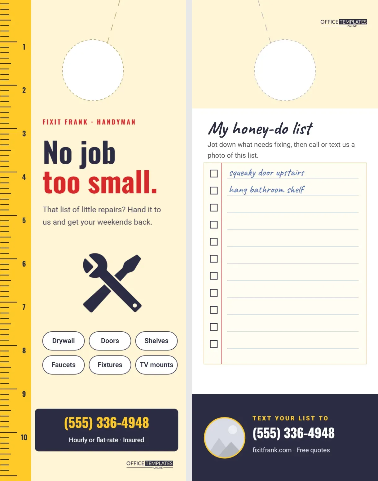 Handyman Door Hanger with Tape Measure Edge and Write-On Honey-Do List