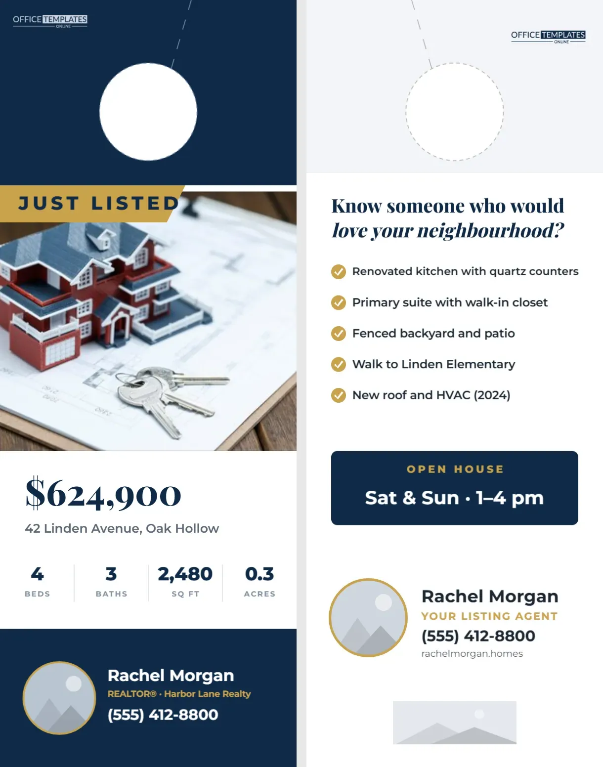 Just Listed Real Estate Door Hanger with Property Photo and Specs