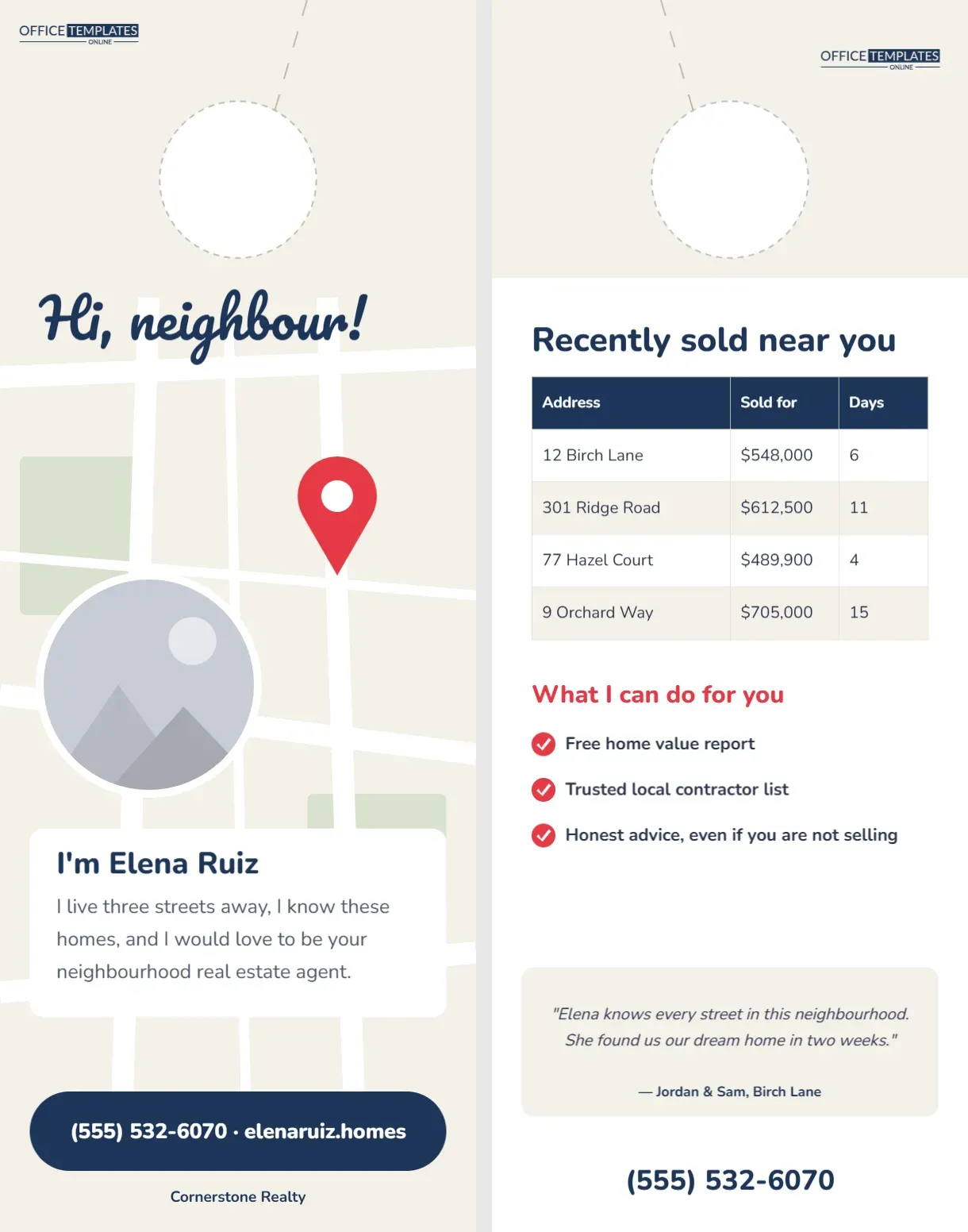 “Hi, Neighbour!” Realtor Introduction Door Hanger with Street Map