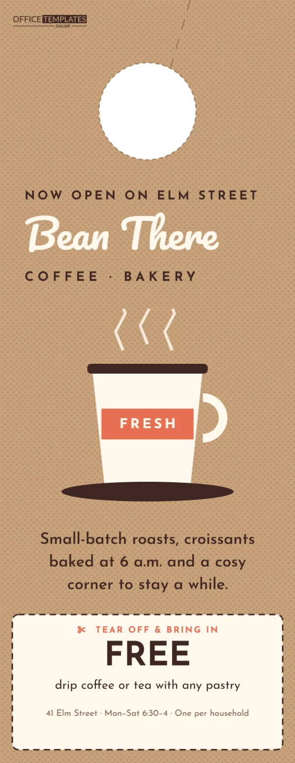Coffee Shop Grand Opening Door Hanger with Free Coffee Coupon