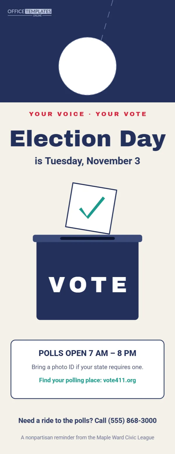 Election Day Vote Reminder Door Hanger with Ballot Box