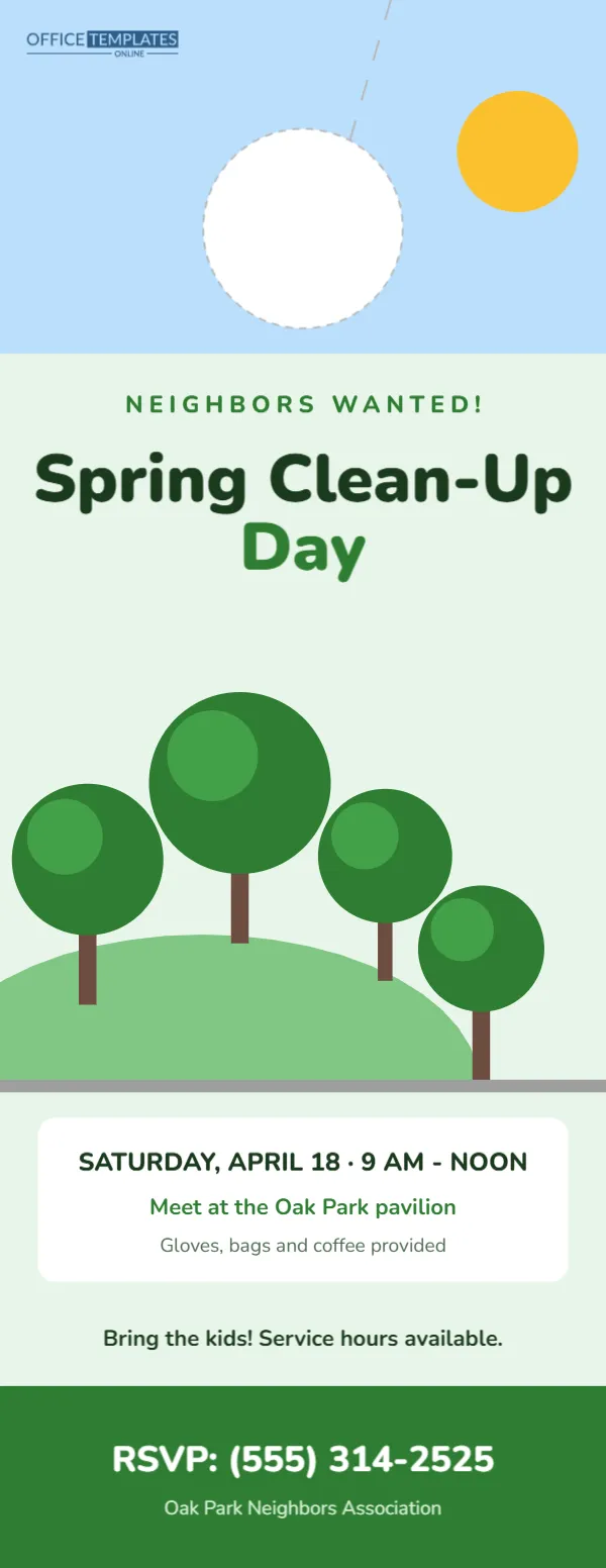 Community Clean-Up Day Volunteer Door Hanger with Park Scene