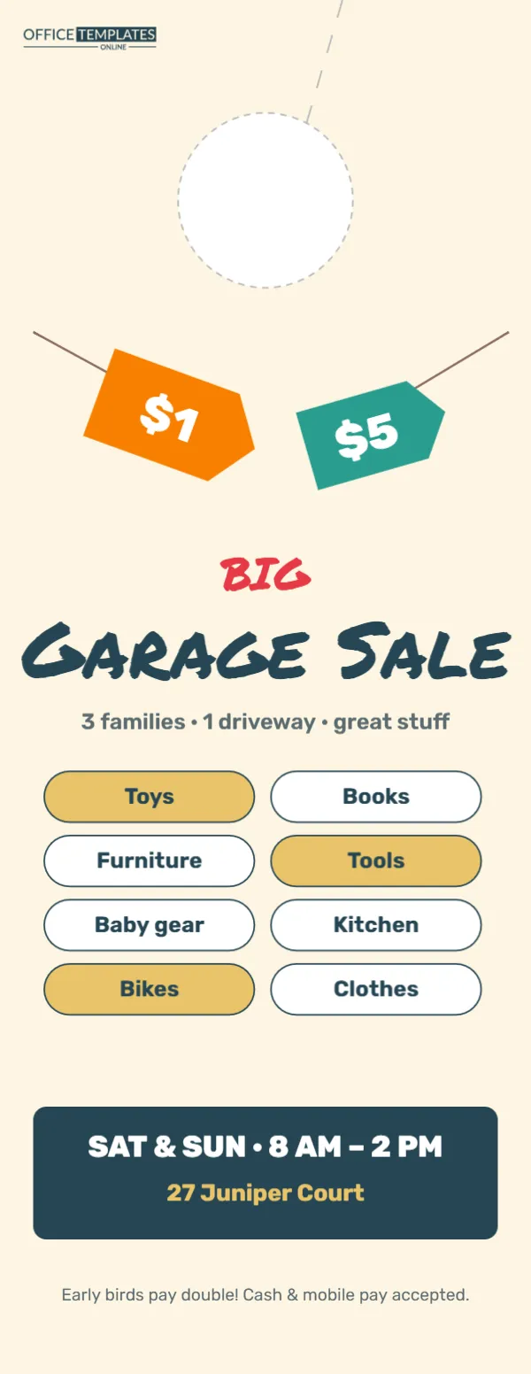 Garage Sale Door Hanger with Price Tags and Item Chips