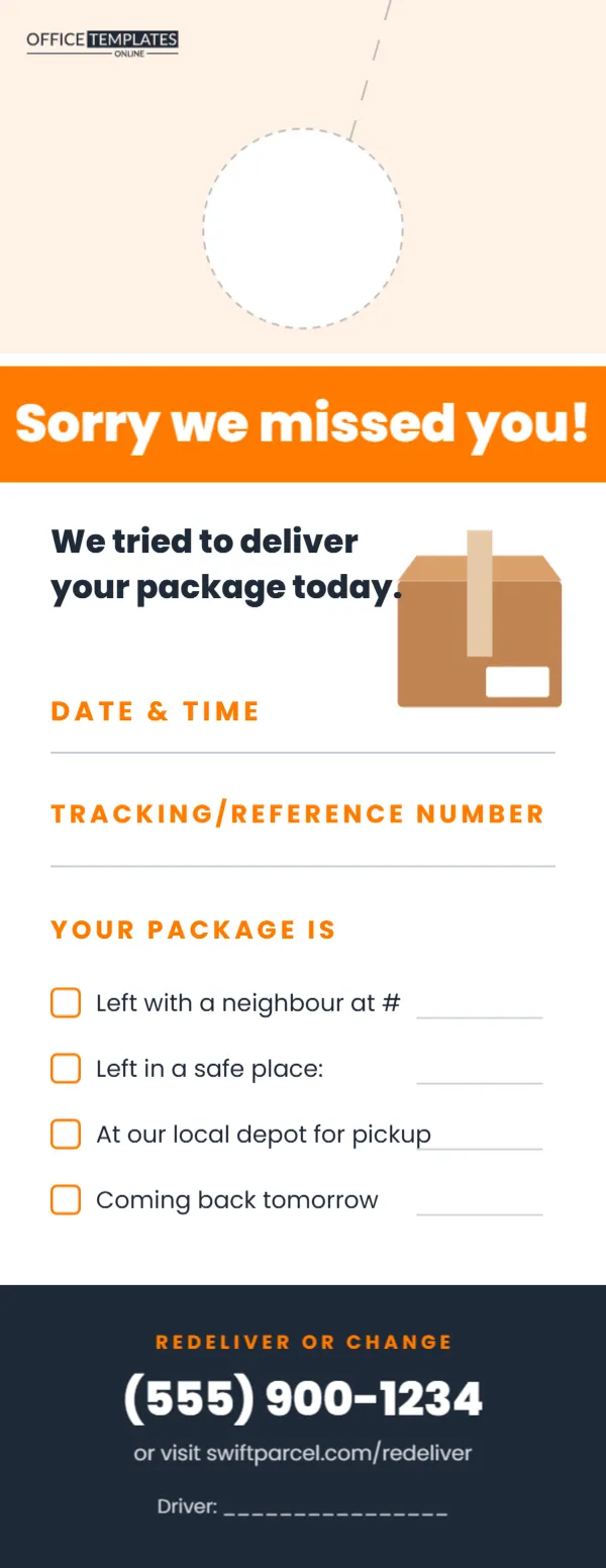Sorry We Missed You Delivery Notice Door Hanger with Tick Boxes