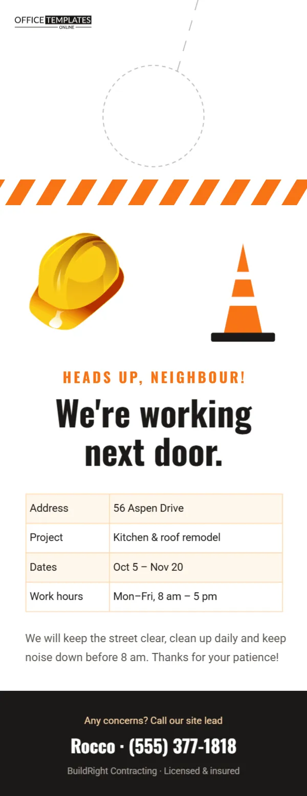 Contractor Courtesy Notice Door Hanger – “We’re Working Next Door”