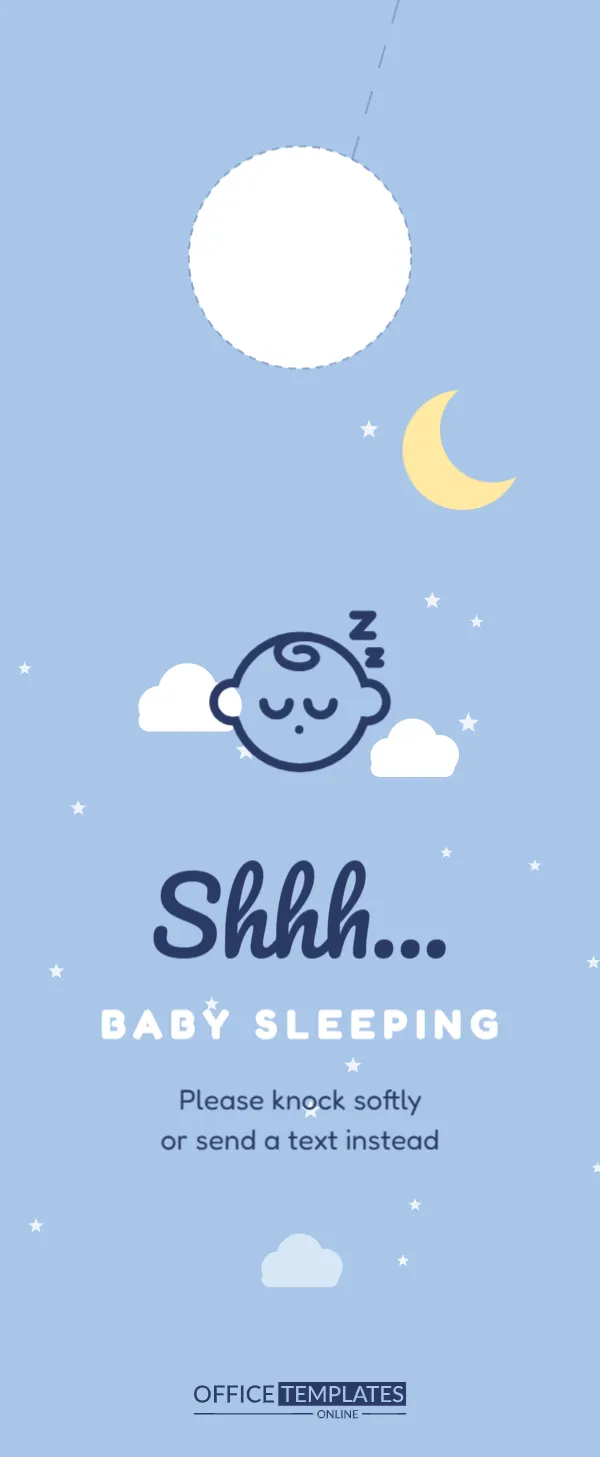 “Shhh… Baby Sleeping” Door Hanger with Moon, Stars and Clouds