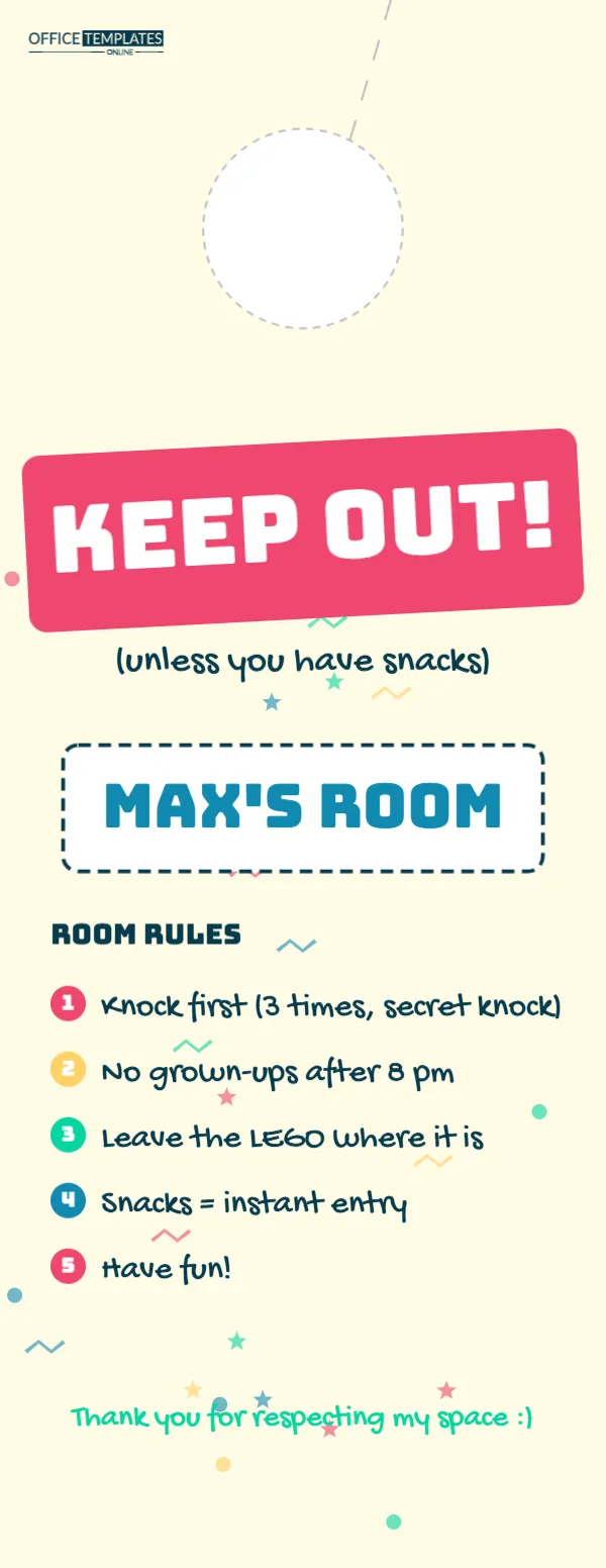 Kids Bedroom “Keep Out (Unless You Have Snacks)” Door Hanger