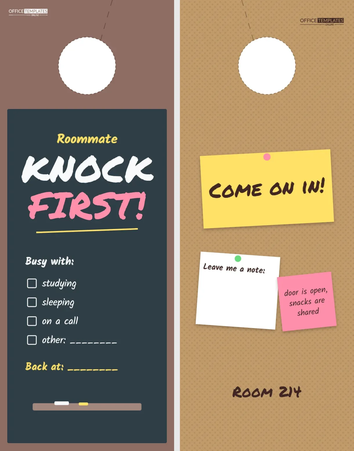 Dorm Roommate Door Hanger – Chalkboard Knock First, Cork Come On In