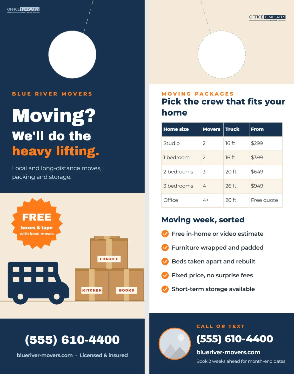 Moving Company Door Hanger with Box Stack, Truck and Free-Boxes Offer
