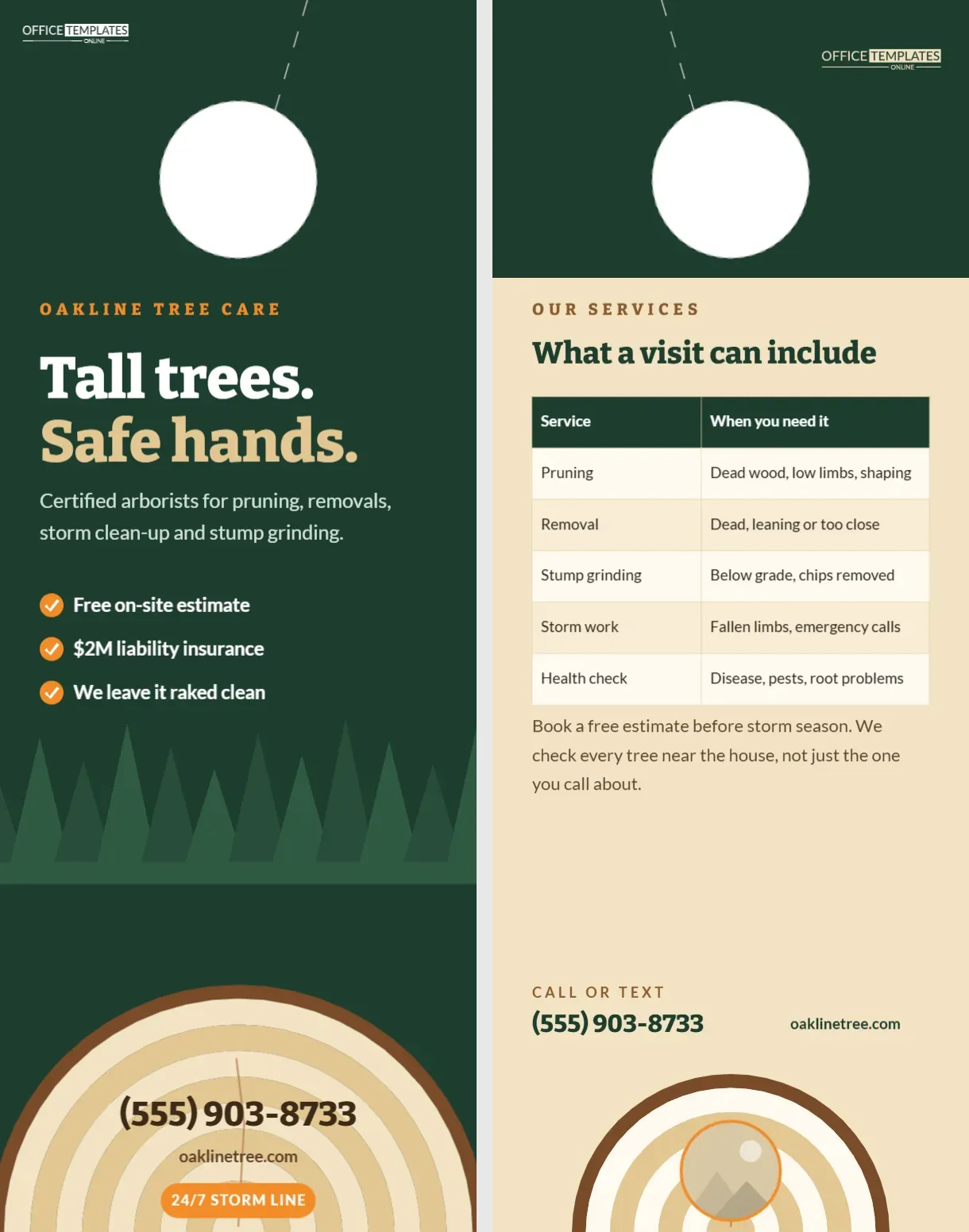 Tree Service Door Hanger with Pine Ridge and Tree-Ring Stump Slice