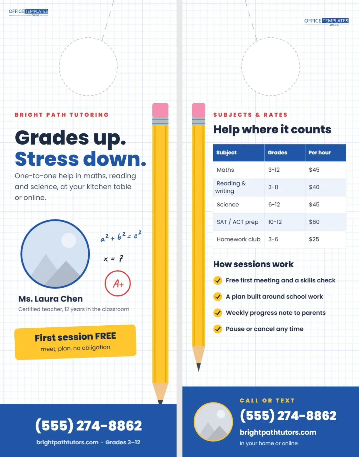 Tutoring Door Hanger on Graph Paper with a Giant Pencil and Tutor Photo