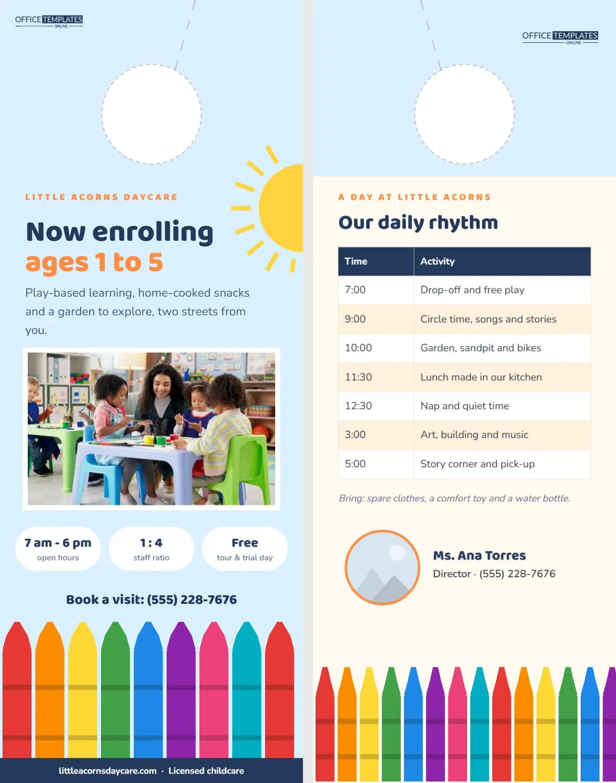 Daycare Enrolment Door Hanger with a Crayon Fence and Sunny Sky