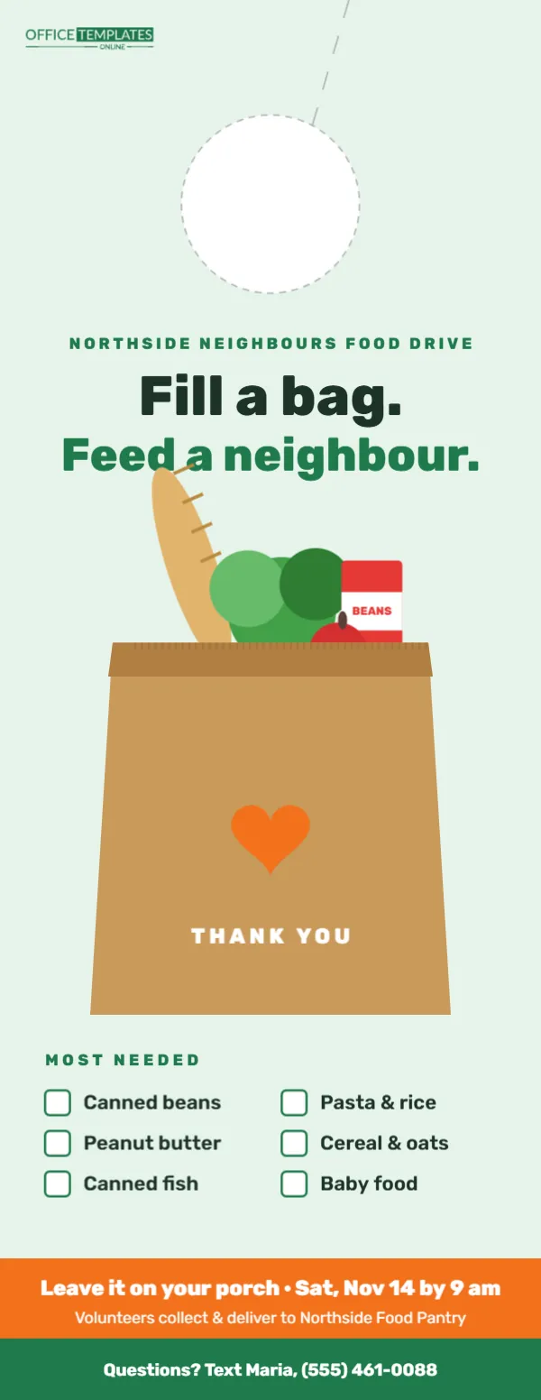 Community Food Drive Door Hanger – “Fill a Bag. Feed a Neighbour.”