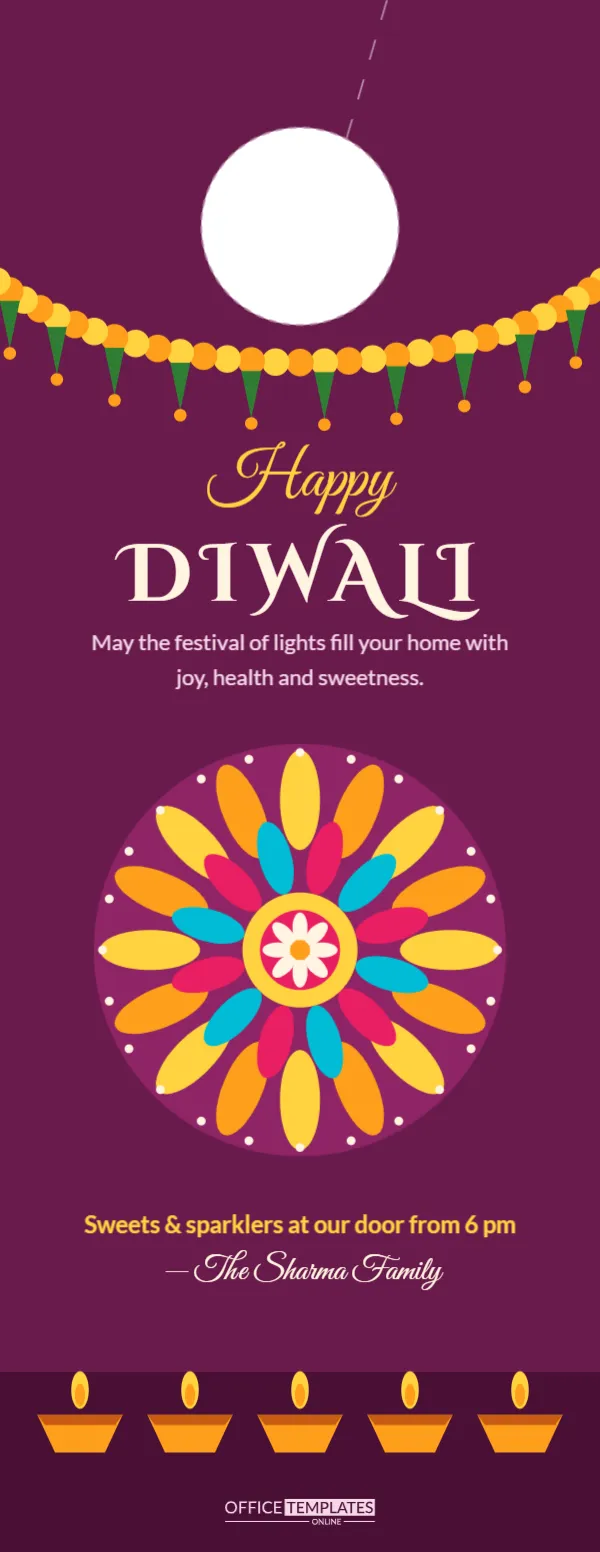 Happy Diwali Door Hanger with Marigold Toran, Rangoli and Diyas