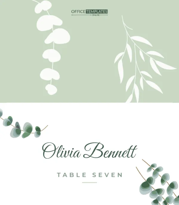 Eucalyptus Greenery Wedding Place Card – Watercolour Leaves