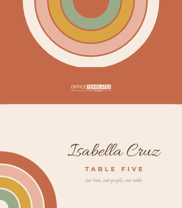 Boho Terracotta Rainbow Wedding Place Card – Retro Arcs