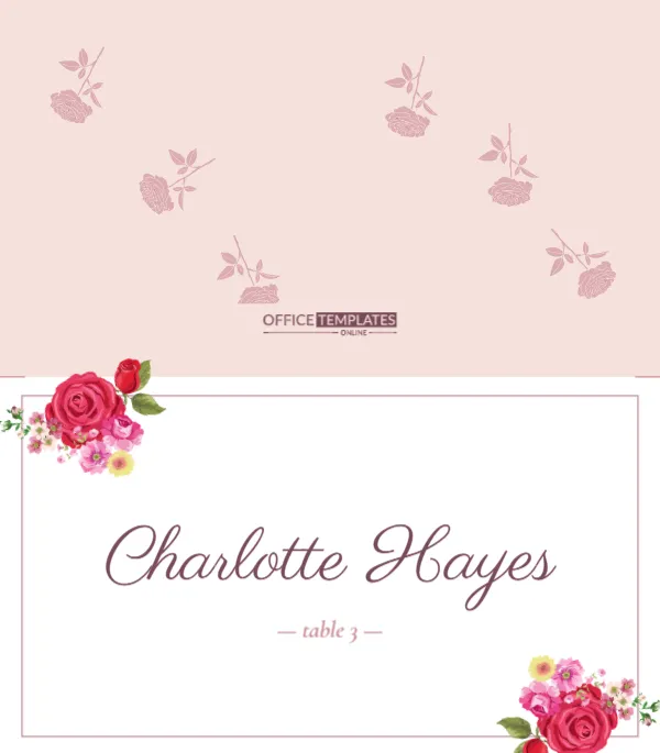 Blush Pink Roses Wedding Place Card with Fine Frame
