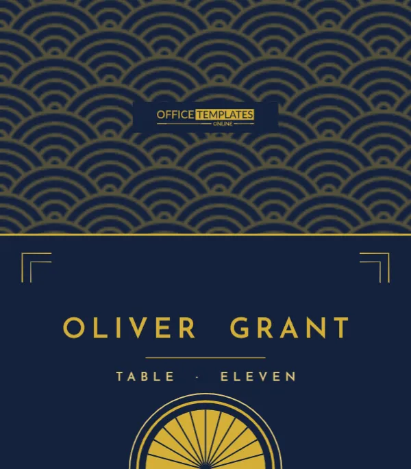 Art Deco Navy and Gold Wedding Place Card – Gatsby Fan