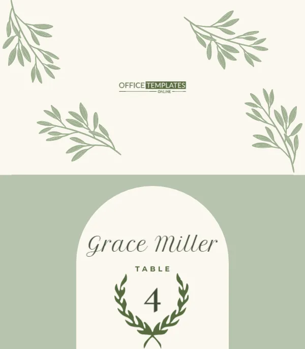 Sage Green Arch Wedding Place Card with Olive Wreath Table Number