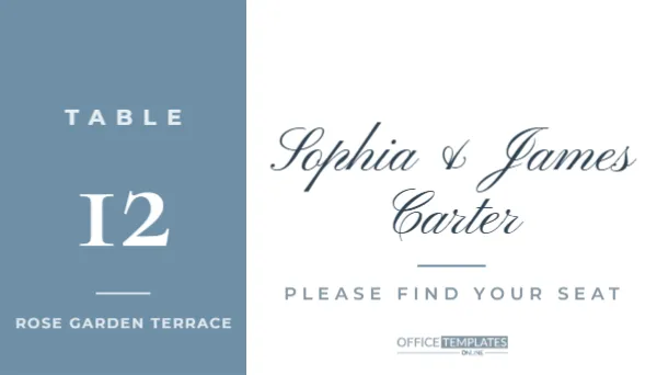 Wedding Escort Card with Table Number – Dusty Blue