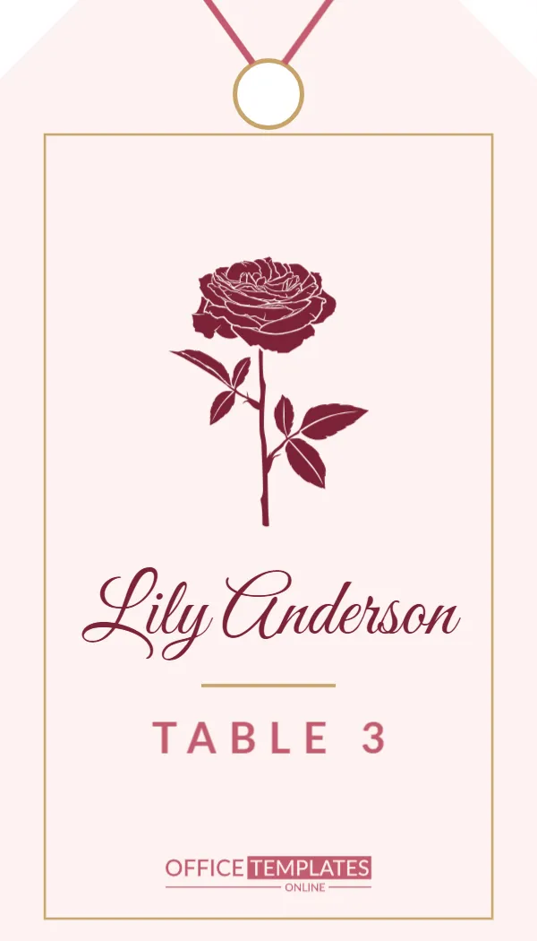 Rose Hanging Tag Place Card for Weddings and Favours