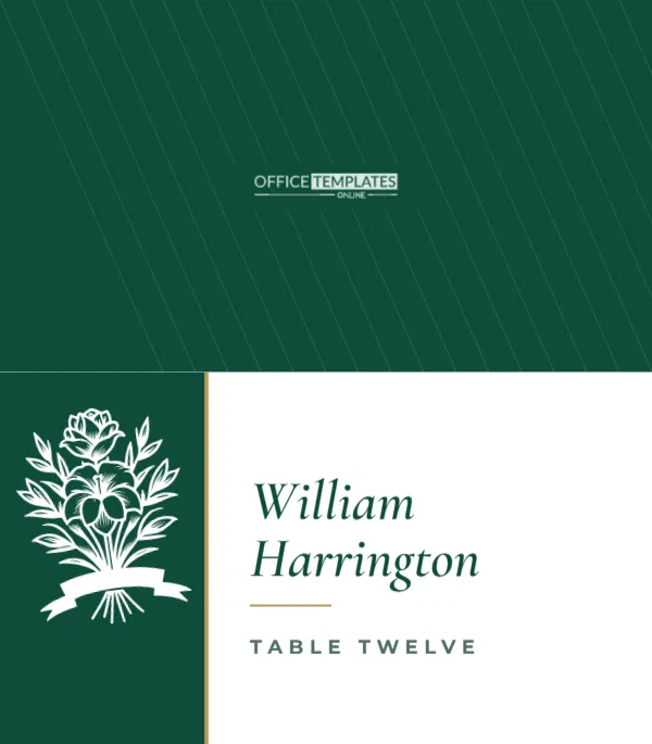 Emerald and White Roses Wedding Place Card – Side Panel Design