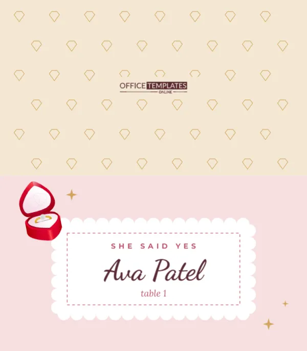 Engagement Party Place Card with Ring Box and Scalloped Label