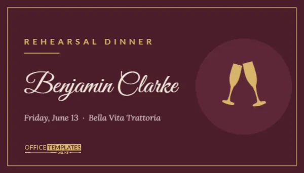 Rehearsal Dinner Place Card with Champagne Flutes – Wine Red