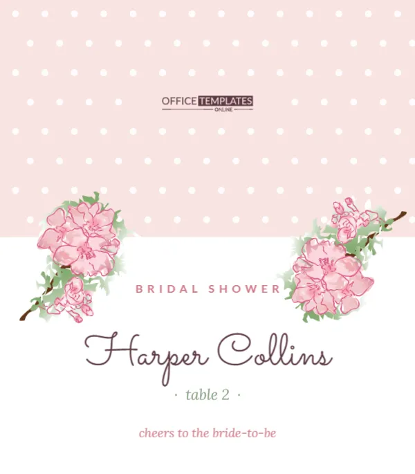 Bridal Shower Place Card with Watercolour Flowers and Polka Dots