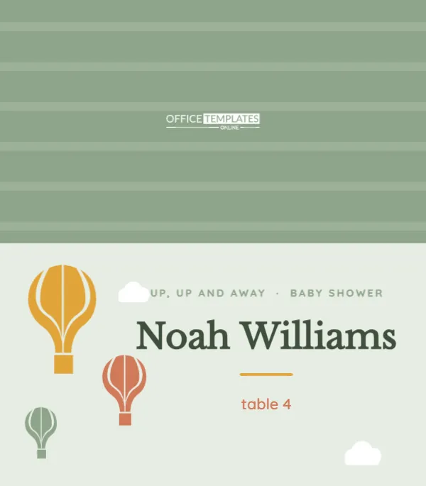 Gender-Neutral Baby Shower Place Card with Hot Air Balloons