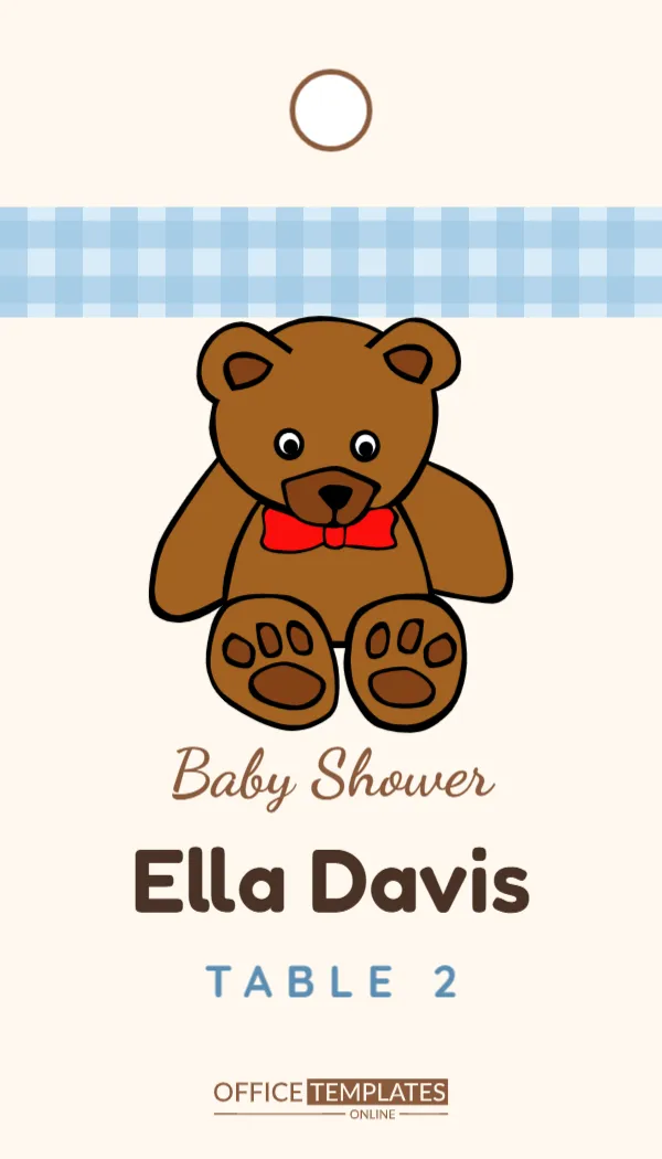 Teddy Bear Baby Shower Hanging Tag with Blue Gingham Band