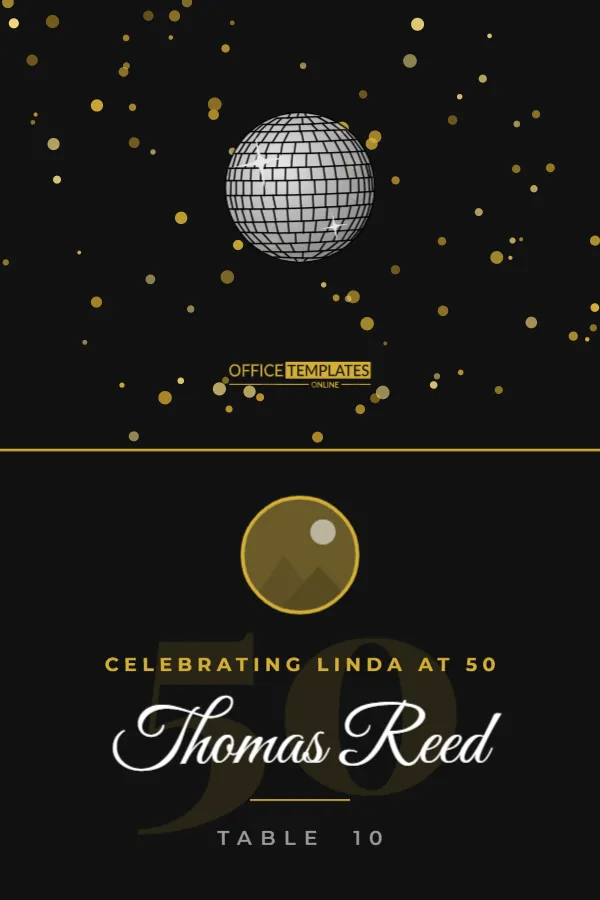 50th Birthday Place Card in Black and Gold with Honoree Photo