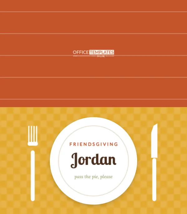 Friendsgiving Place Card with a Dinner Plate, Fork and Knife