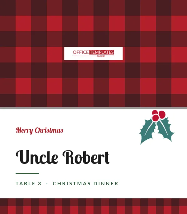 Christmas Buffalo Plaid Place Card with Holly Sprig