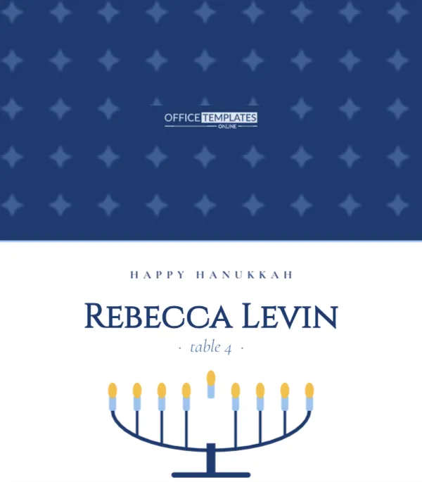 Hanukkah Place Card with a Nine-Branch Menorah in Blue