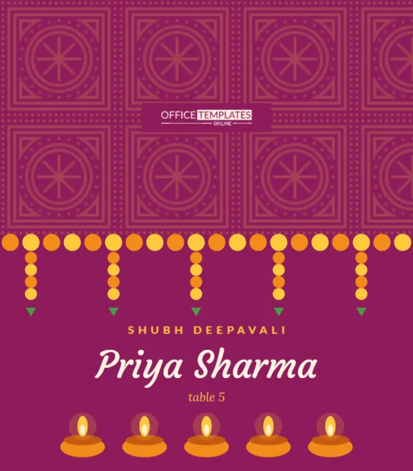 Diwali Place Card with Marigold Toran and Glowing Diyas